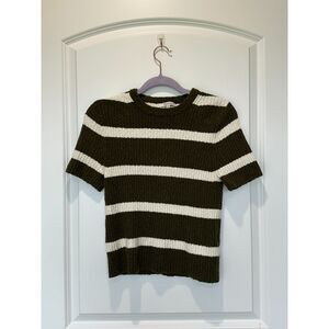 Madewell Stripe Amanda Boucle Sweater T-Shirt Green White Stripe Size Medium